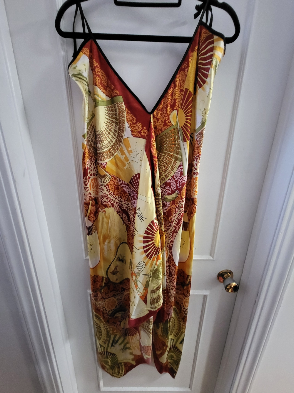 Silky Summer Slip Dress in Mustard & Rust Print